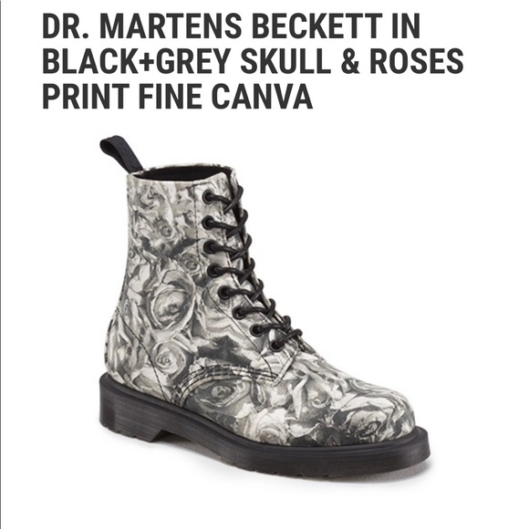 COPY - Dr Martens Beckett Skull and Rose Print Fine Canvas 8eye Boots - size 7 - Picture 2 of 13